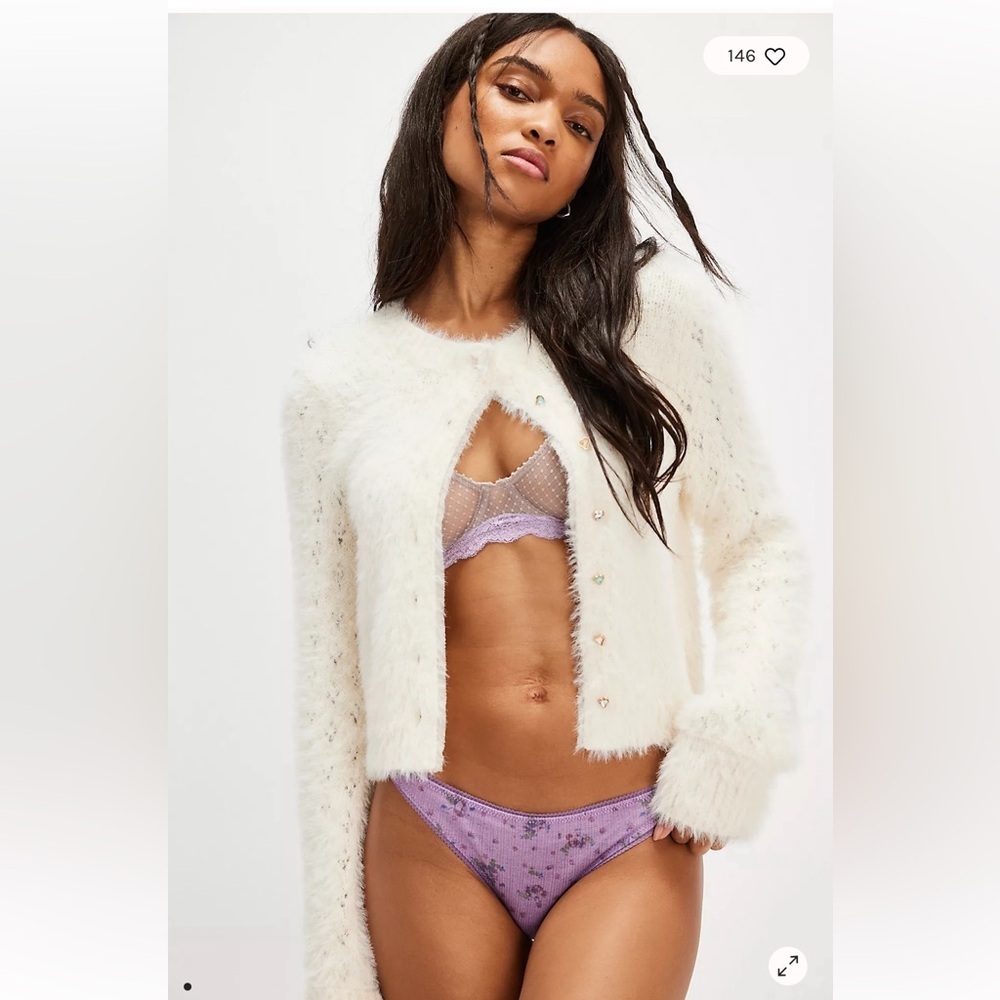 FREE PEOPLE Printed Pointelle Thong, Purple, XL, NWT